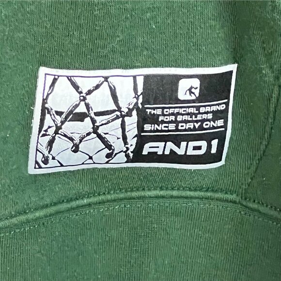 AND1 Green Basketball Baseline Hoodie Pullover XL Logo Patch Kangaroo Pocket - Picture 3 of 8